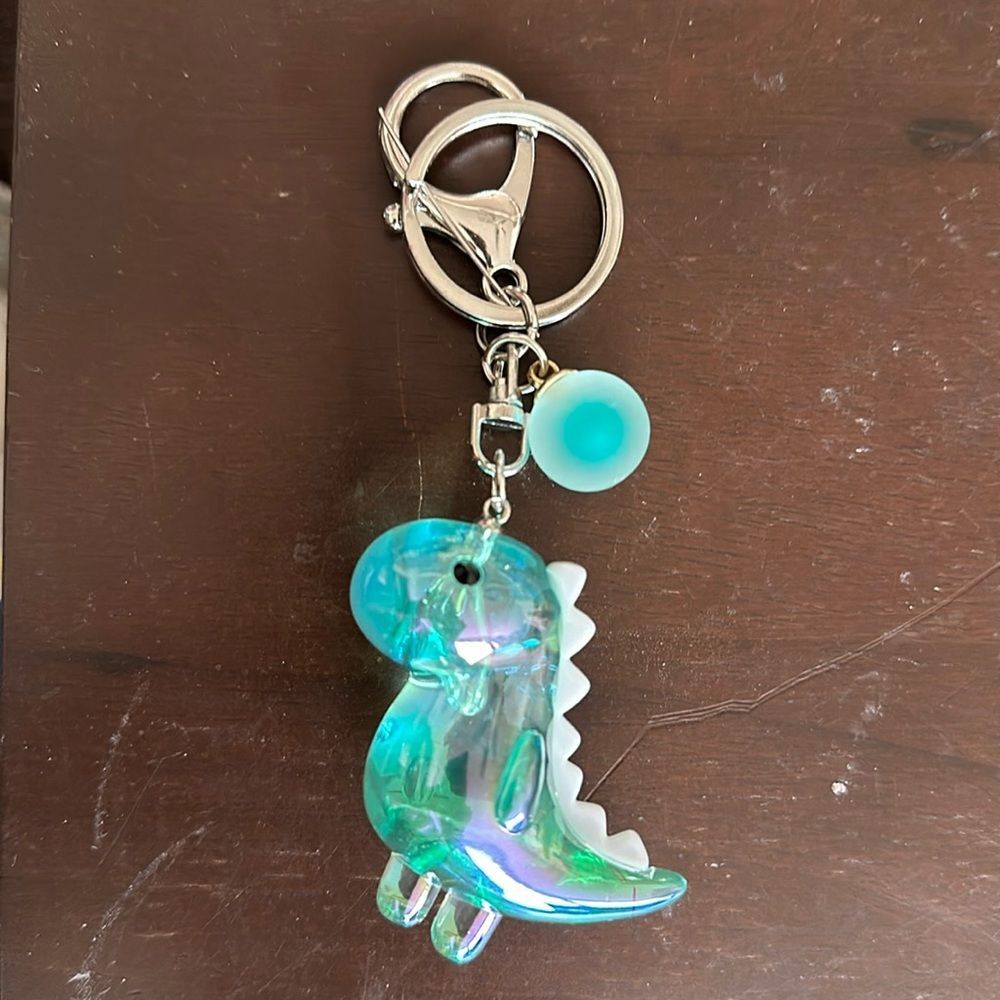 Green Dinosaur Keychain Hard Plastic Figure Toy Key Ring Cute Gift Accessory
